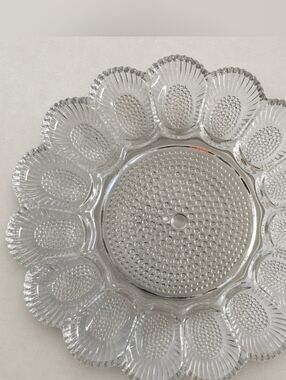 Vintage Hobnail Deviled Egg Plater Clear Pressed Glass Serving Tray